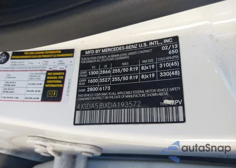 2013 Mercedes-Benz Ml 350 z USA, uszkodzony, nr VIN 4JGDA5JBXDA193572